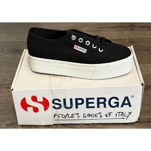 Superga 2790 COTW Platform Sneakers Black White Canvas 2790A S0001L0 Womens 7.5